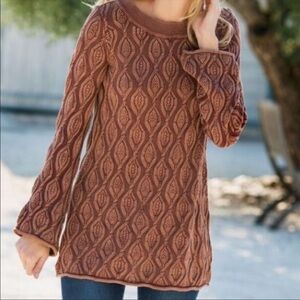 Women’s Soft Surroundings Brown Snow Wash Diamond Cable Knit Sweater Siz…